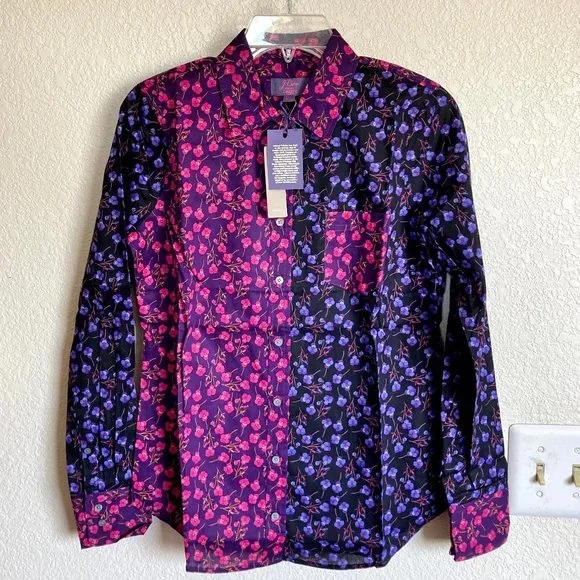 NEW J Crew Liberty Mixed Floral Perfect Shirt Eggplant Purple NWT 2 4 - Picture 1 of 11
